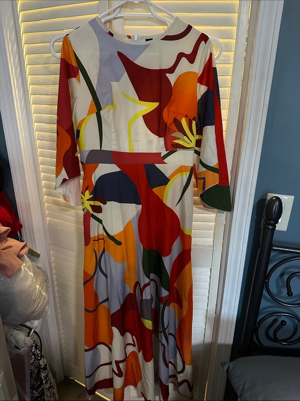 SHEIN Abstract Floral Maxi Dress in Red Orange Yellow Green Blue Purple Cream